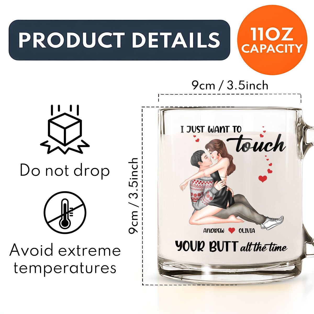 Cheeky Love - Personalized Custom Glass Mug