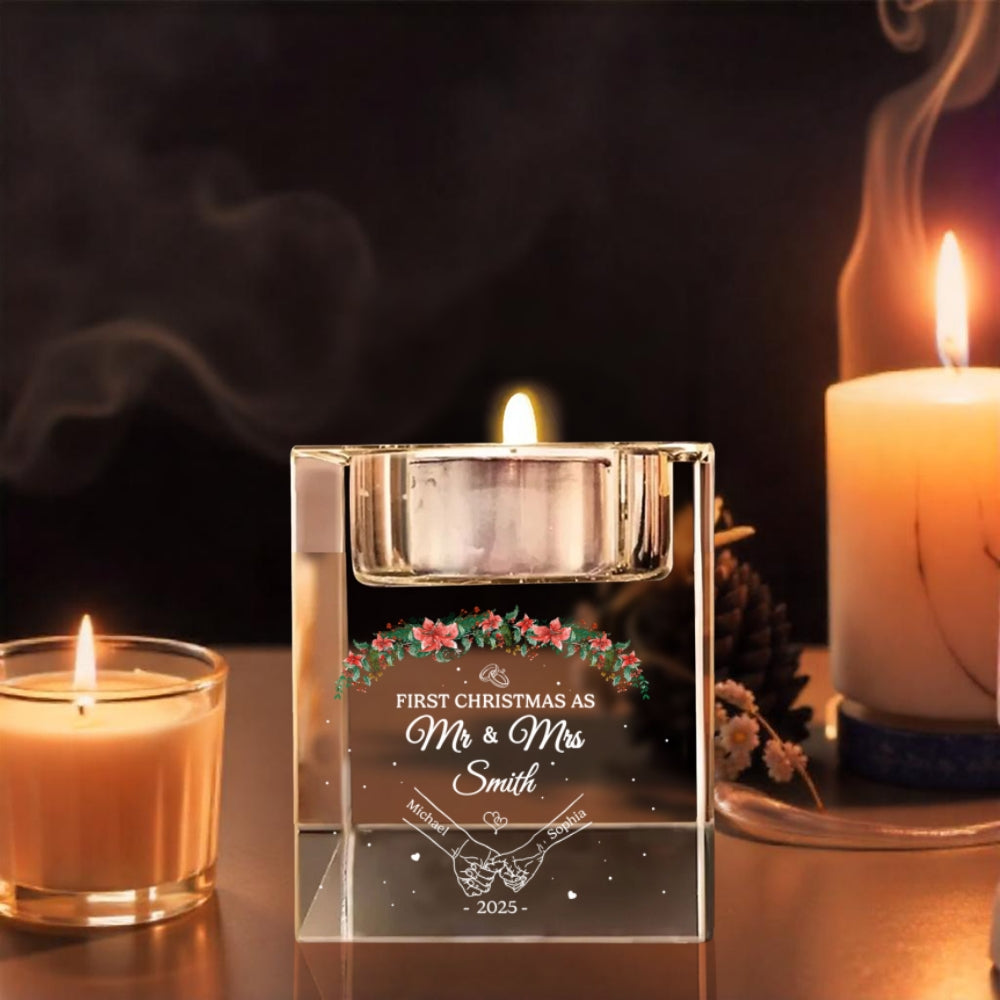 Our First Year - Personalized Custom Crystal Candle Holder