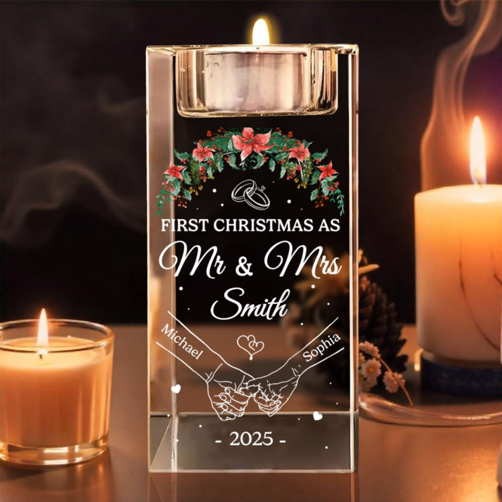 Our First Year - Personalized Custom Crystal Candle Holder