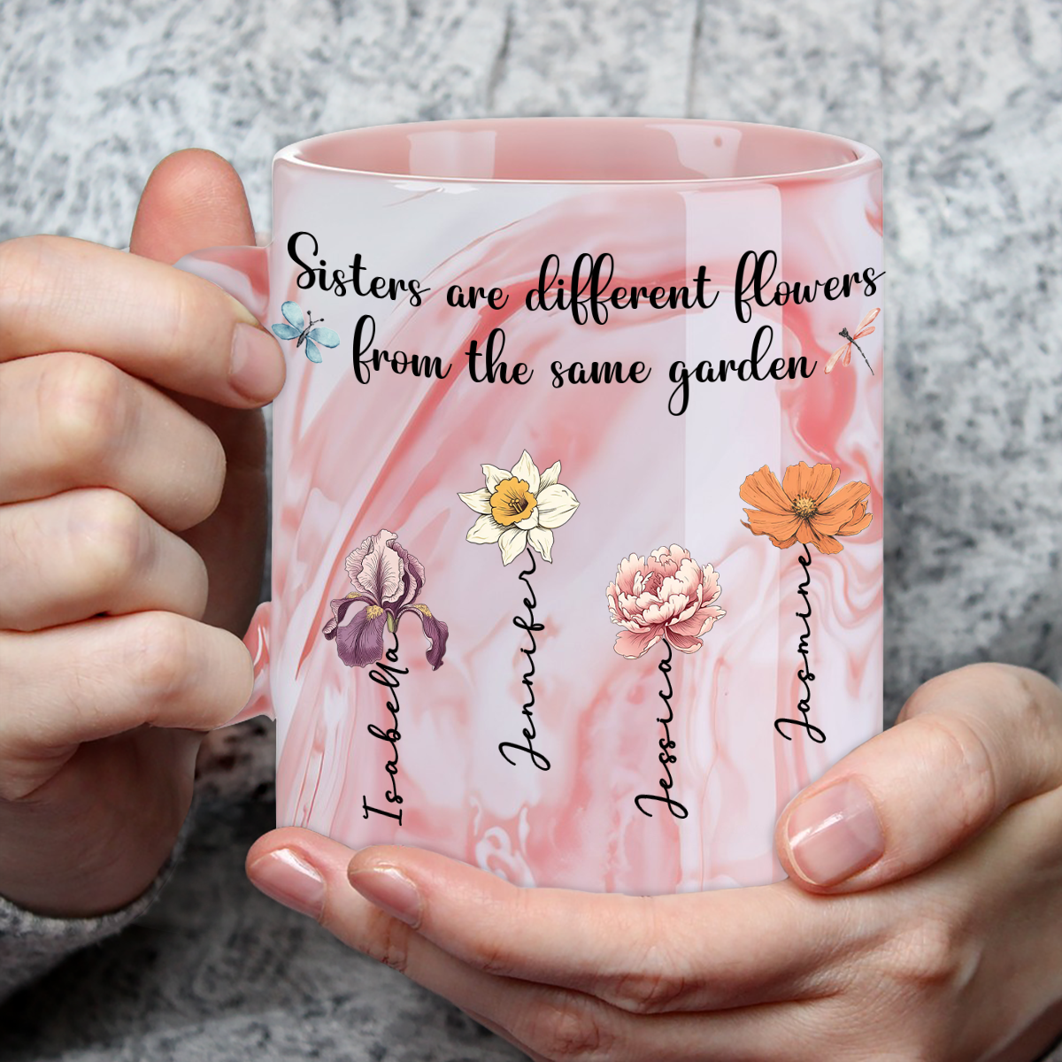 Sisters Forever - Personalized Custom Pink Marble Mug