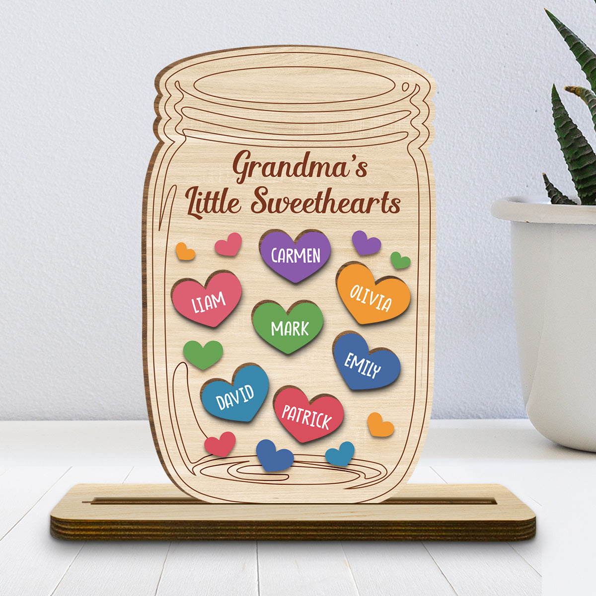 Grandma Little Sweethearts - Personalized Custom 2-Layer Wood Plaque With Flat Base