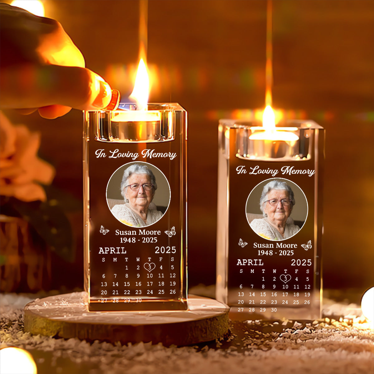 In My Memory - Personalized Custom Crystal Candle Holder