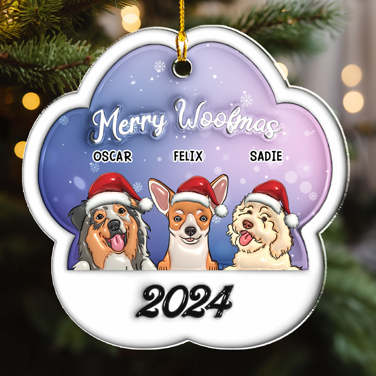 Merry Woofmas 2024 - Personalized Custom 3D Inflated Effect Acrylic Ornament