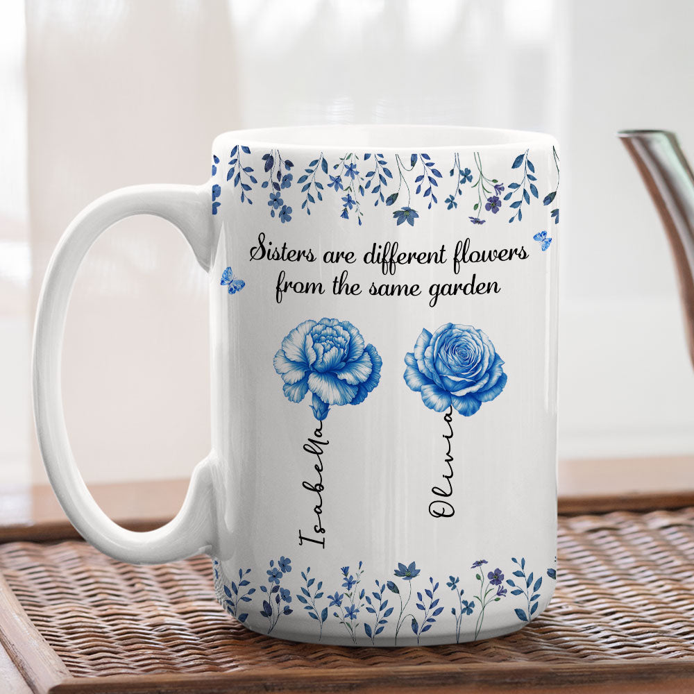 Sisters Are Different Flowers Toile De Jouy Style - Personalized Custom Coffee Mug