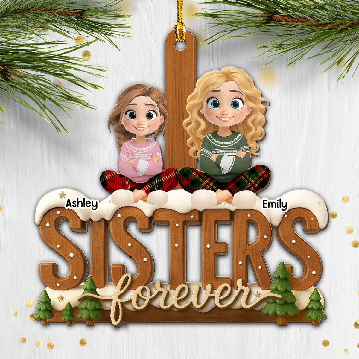 Connected by Heart Always - Personalized Custom 3D Effect Wood Ornament