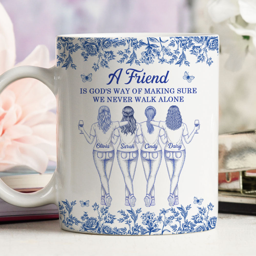 A Friend Is Gods Way Blue Toile - Personalized Custom Coffee Mug