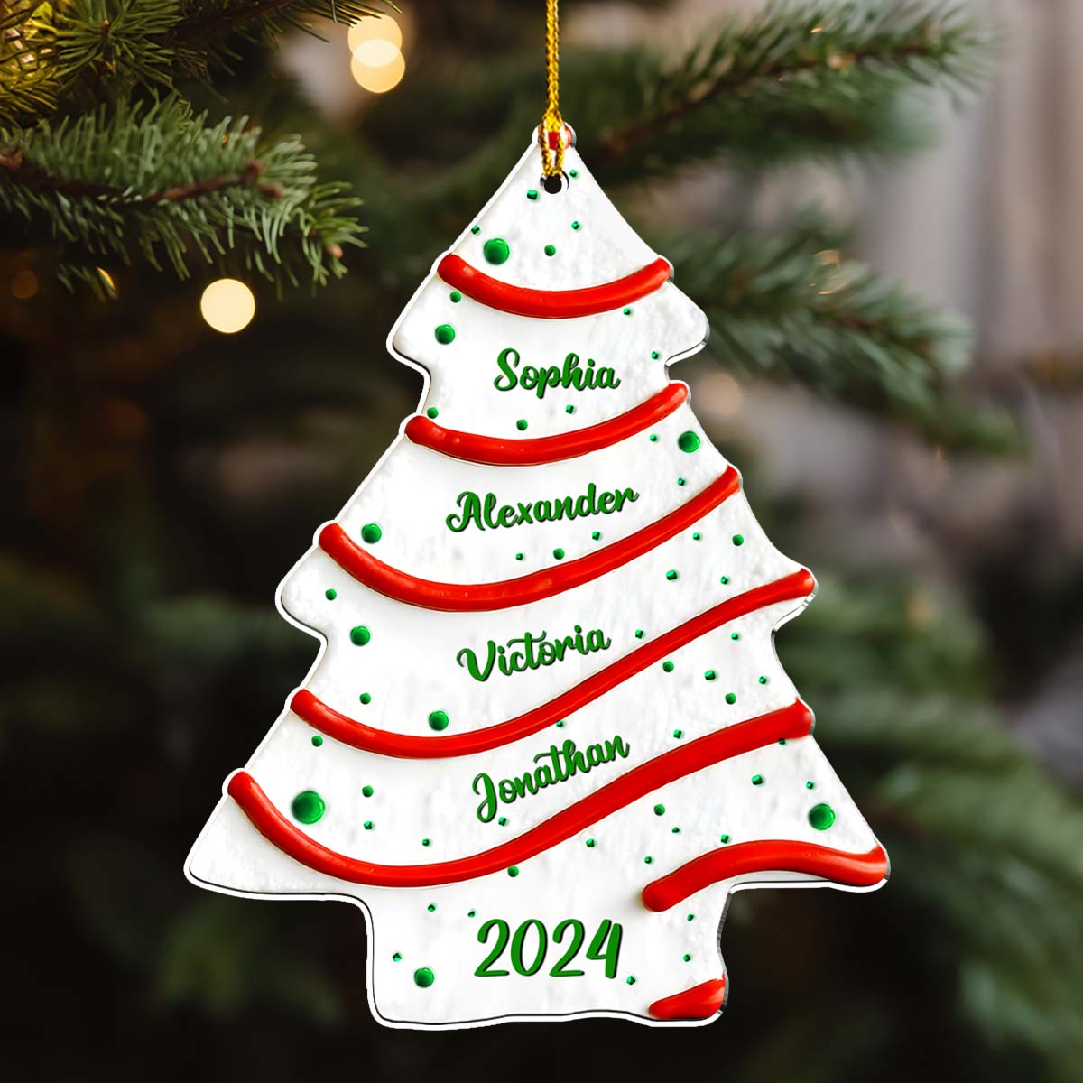 Christmas Tree Cake Custom Name - Personalized Custom 3D Effect Acrylic Ornament - Gifts For Family, Friends, Coworkers