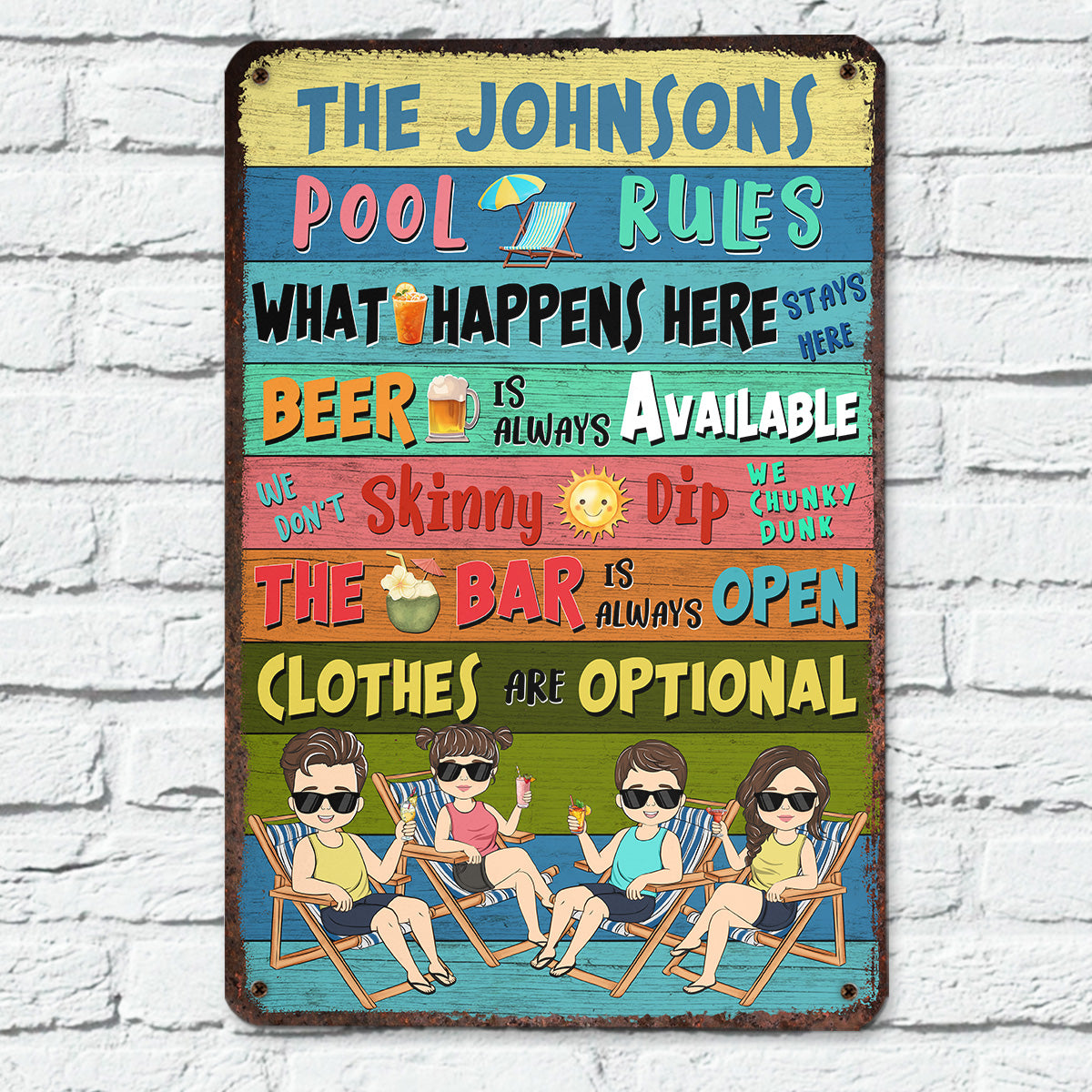 Swimming Pool Rules Stays Here - Personalized Custom Metal Sign