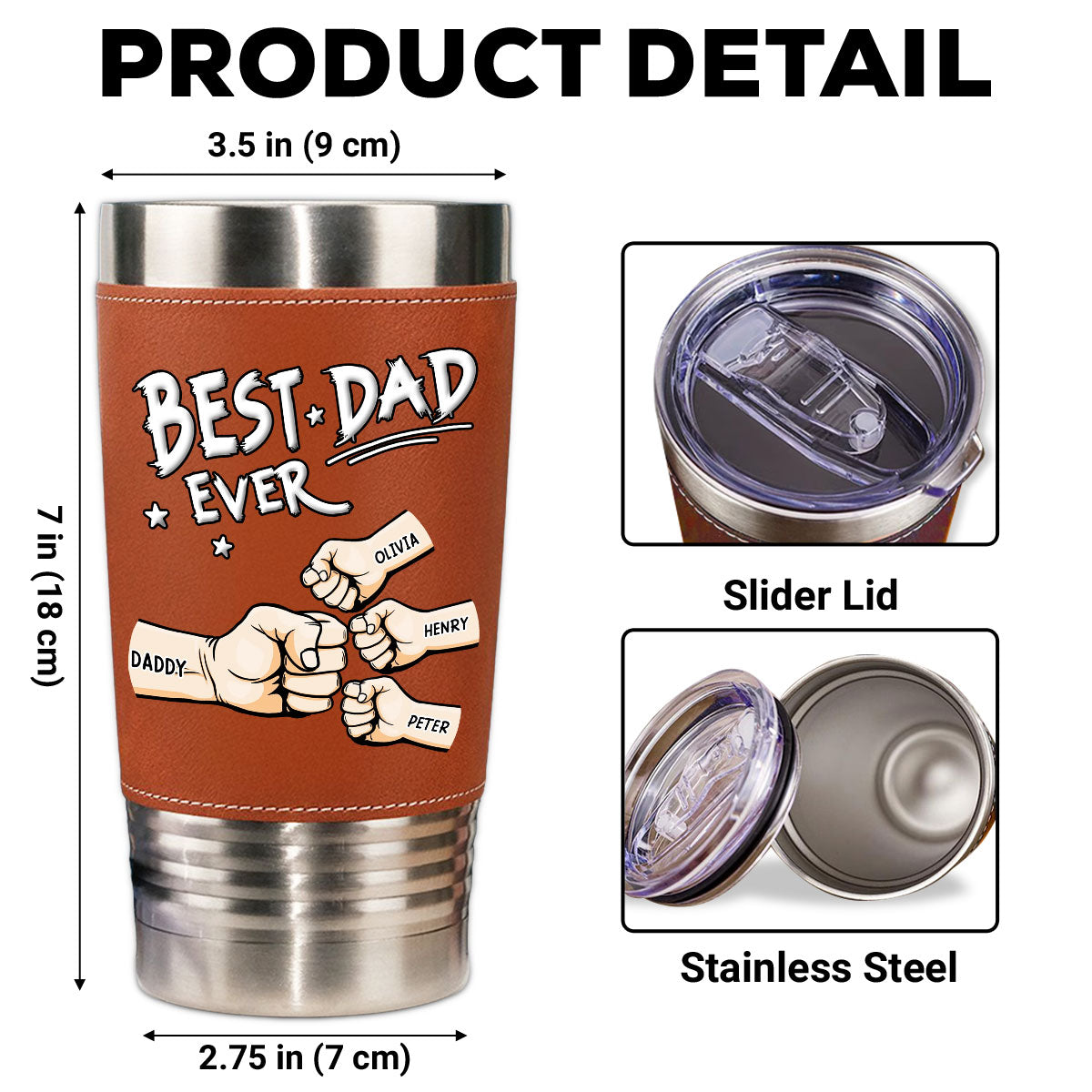 Best Dad - Personalized Custom Leather Tumbler