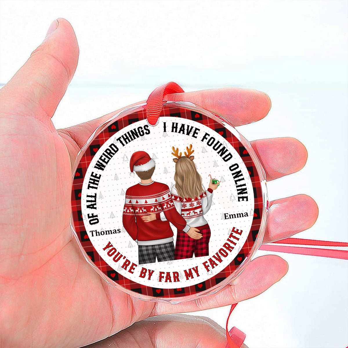 Christmas Couple Back Side You Are My Favorite By Far - Personalized Custom Glass Ornament