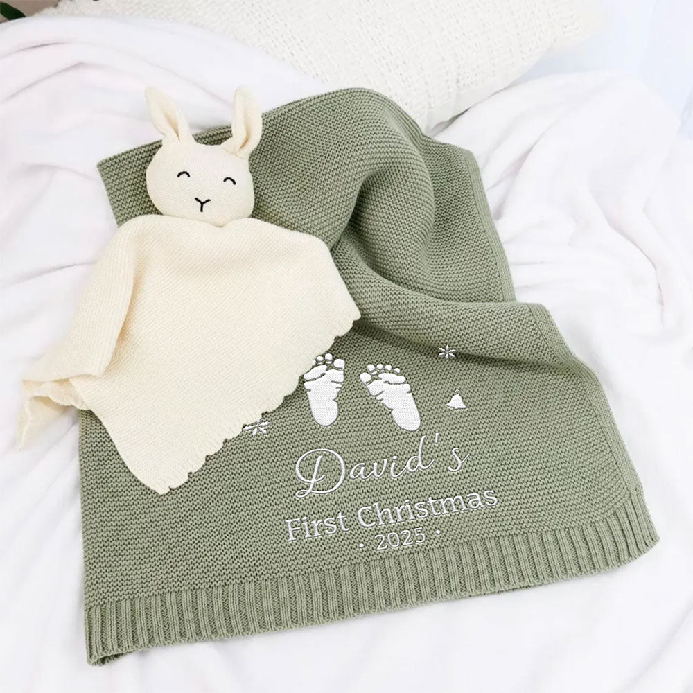 Baby First Christmas - Personalized Custom Embroidered Knitted Baby Blanket