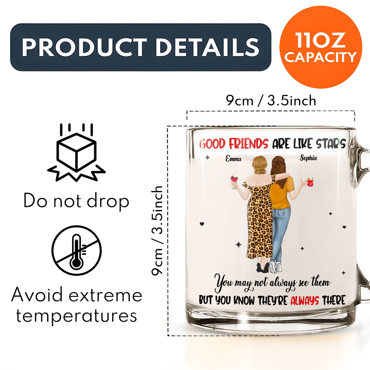 Friends Like Stars - Personalized Custom Glass Mug