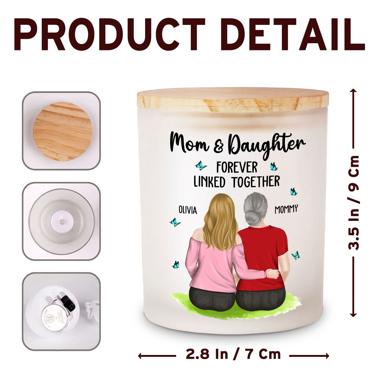 Mom And Children Forever Linked Together - Personalized Custom Glass Jar With LED Candle