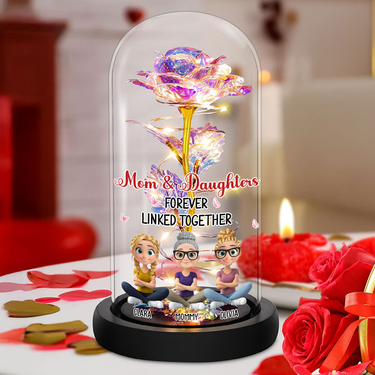 Mother And Daughter Linked Forever - Personalized Custom Sparkly Rose
