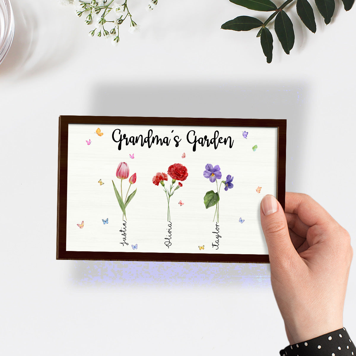 Flower With Family Names - Personalized Custom Wooden Plaque