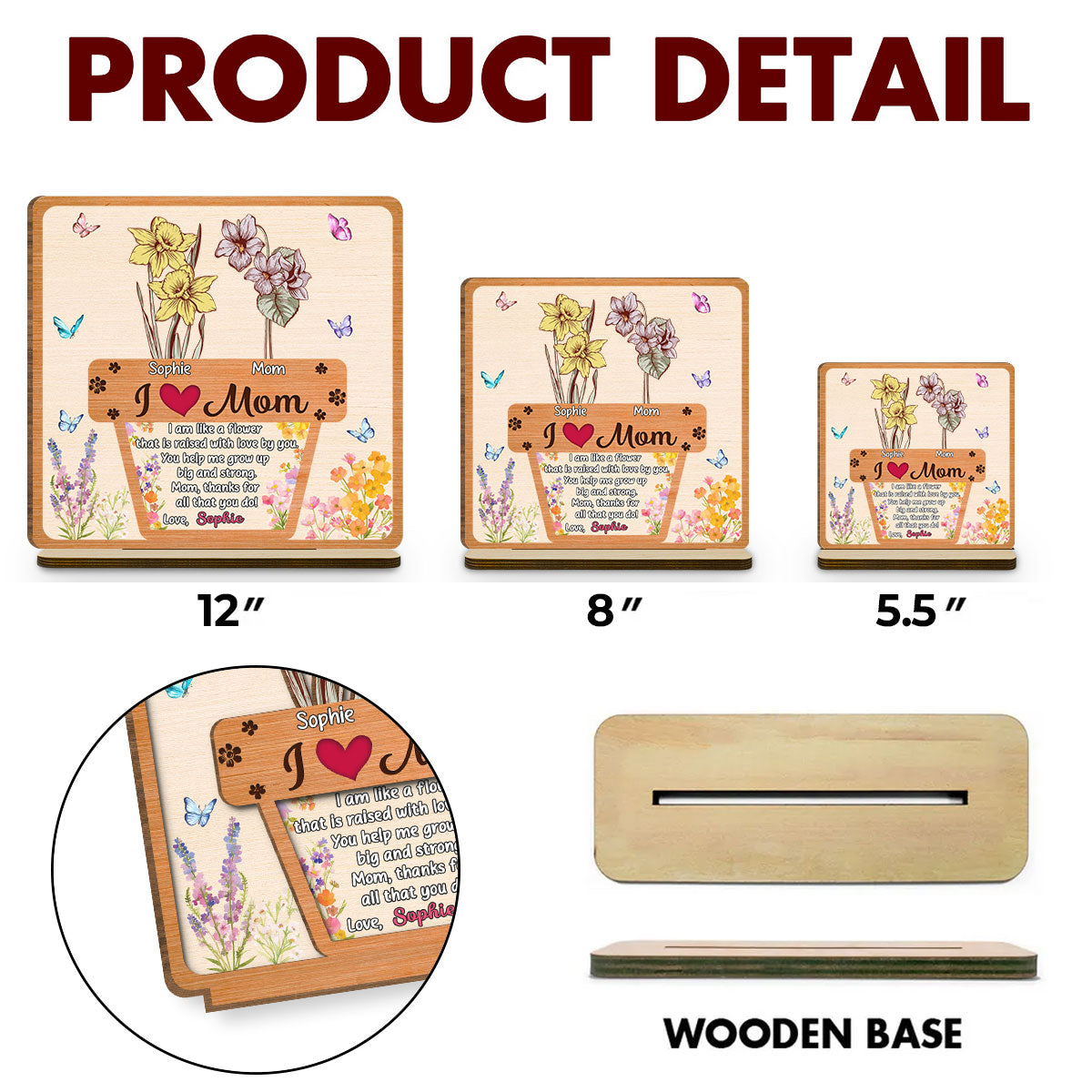 Growing Love Flower - Personalized Custom 2-Layer Wood Plaque With Flat Base