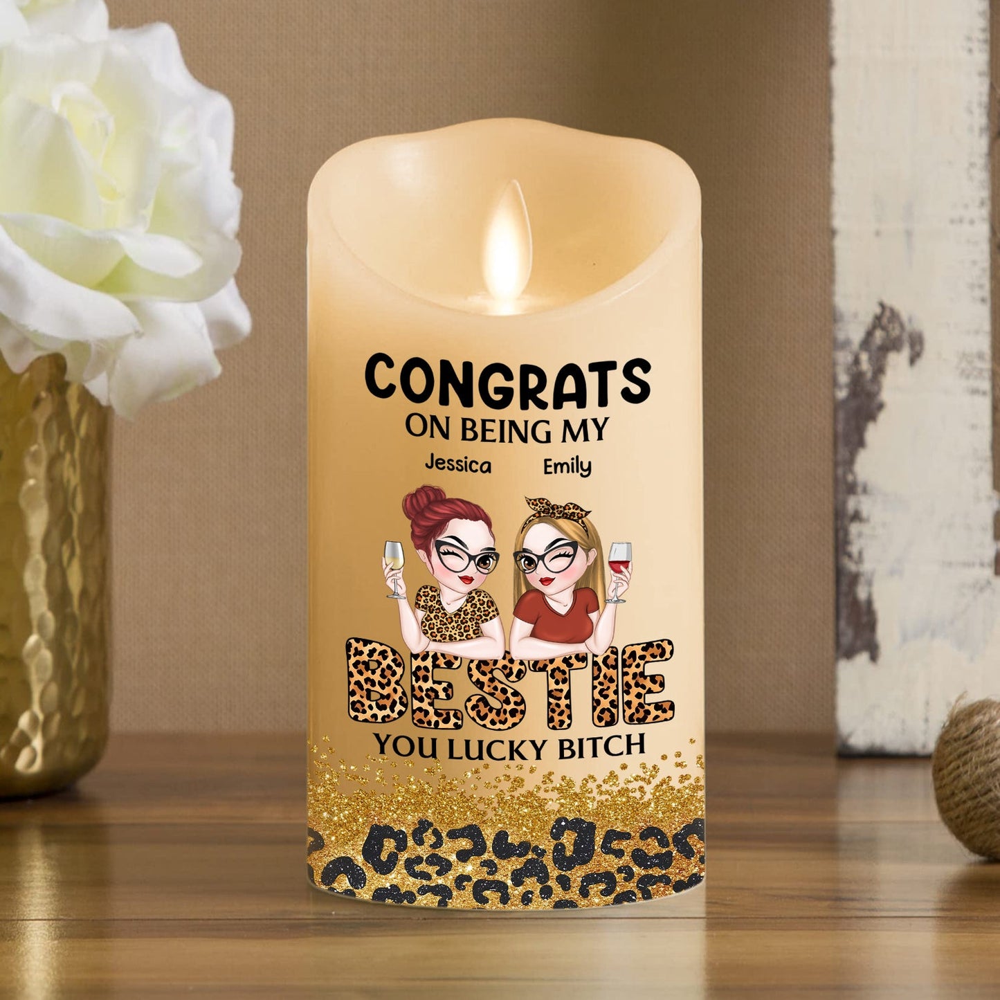 Congrats On Being My Bestie - Personalized Custom LED Candle