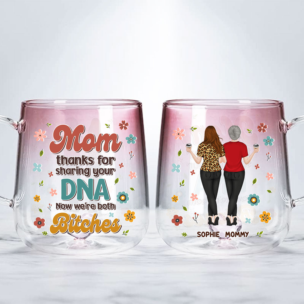 Great Mommy - Personalized Custom Pink Gradient Glass Mug 