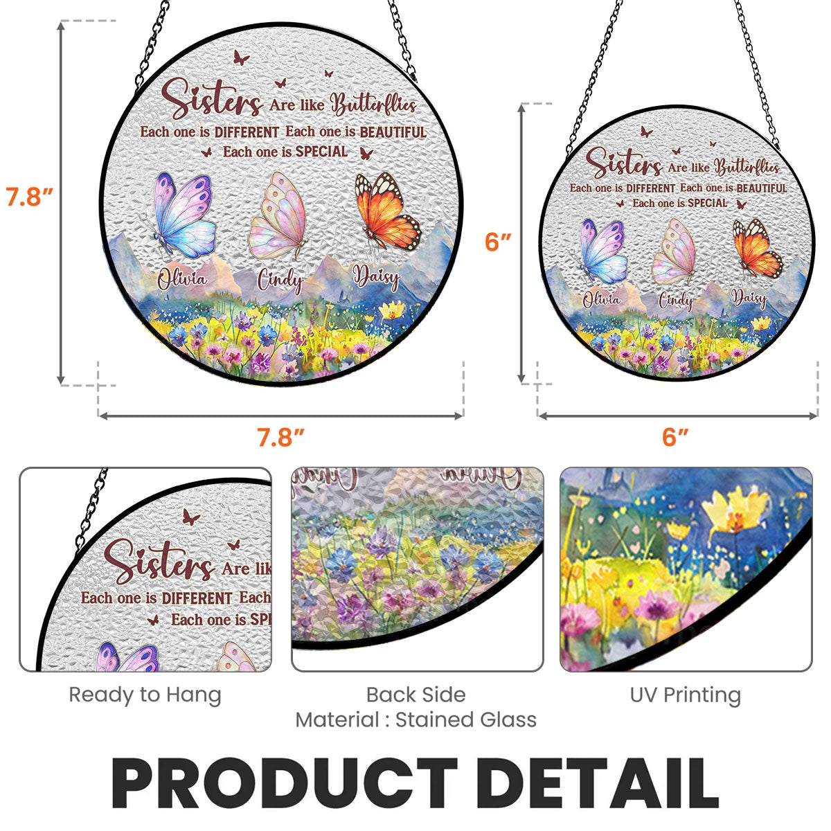 Sisters Are Like Butterflies - Personalized Custom Window Hanging Suncatcher