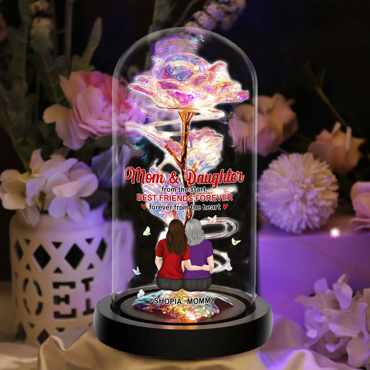 Mother And Daughter Forever From The Heart - Personalized Custom Sparkly Rose