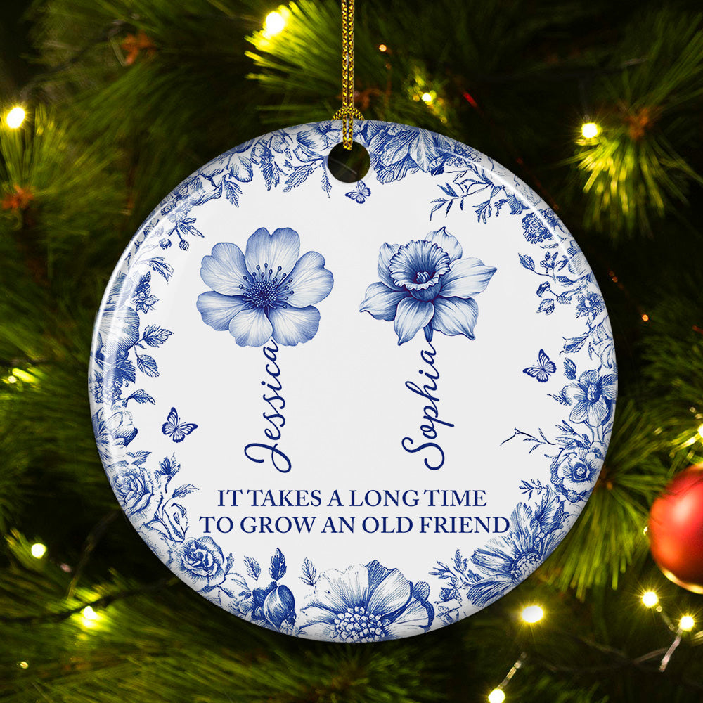 Vintage Floral Friendship - Personalized Custom Ceramic Ornament