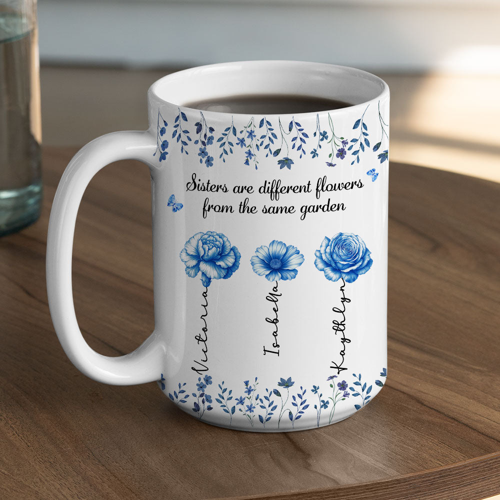 Sisters Are Different Flowers Toile De Jouy Style - Personalized Custom Coffee Mug