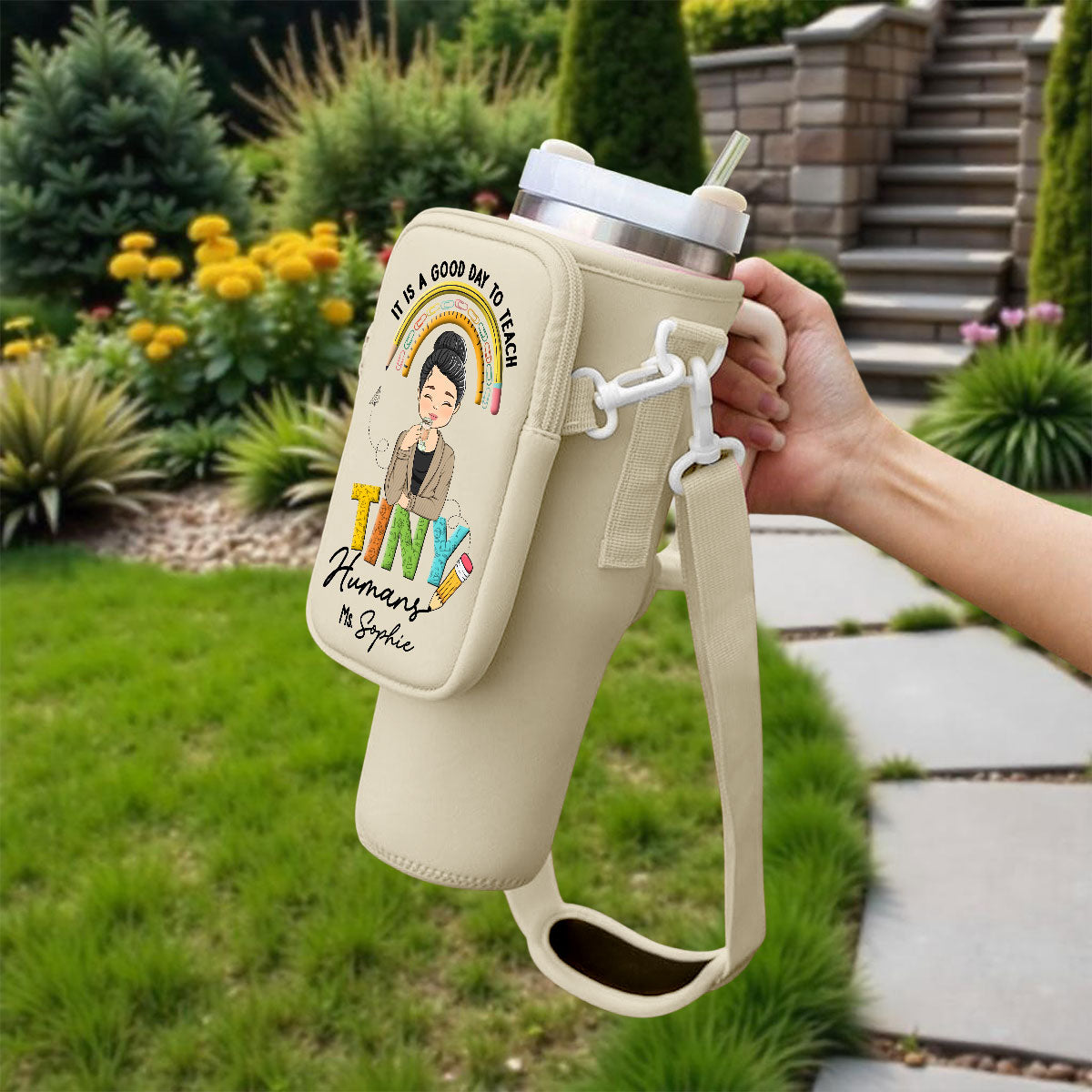 Inspiring Tiny Humans To Dream Big - Personalized Custom 40oz Water Bottle Carrier Bag