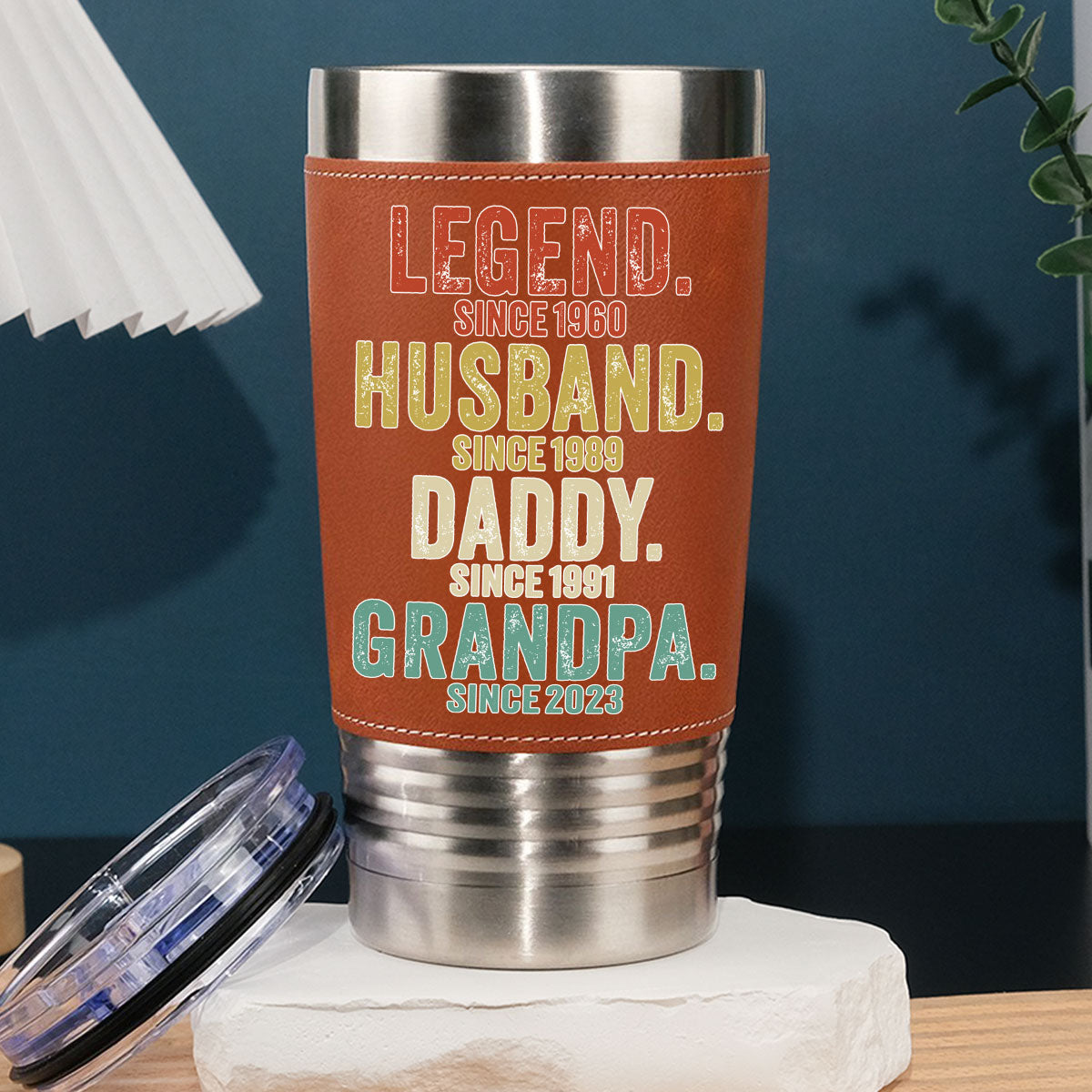 Legend Husband Dad Papa - Personalized Custom Leather Tumbler