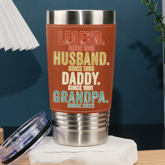 Legend Husband Dad Papa - Personalized Custom Leather Tumbler