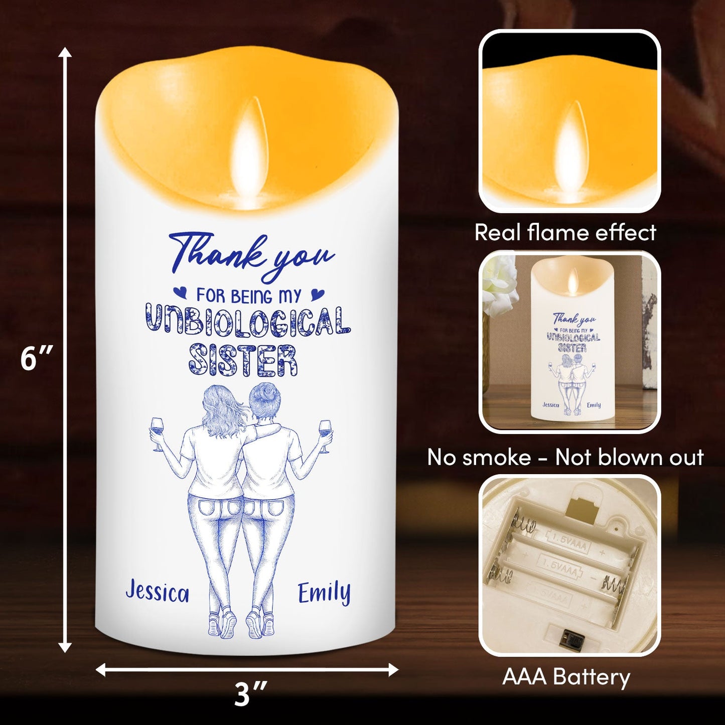 Where Friends Become Sisters Blue Toile - Personalized Custom LED Candle
