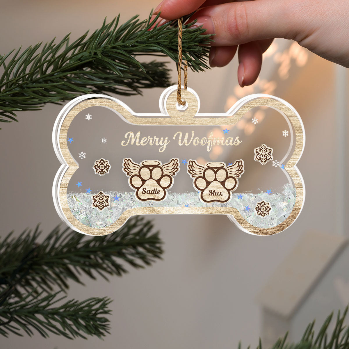 Paw Merry Woofmas - Personalized Custom Acrylic Shaker Ornament