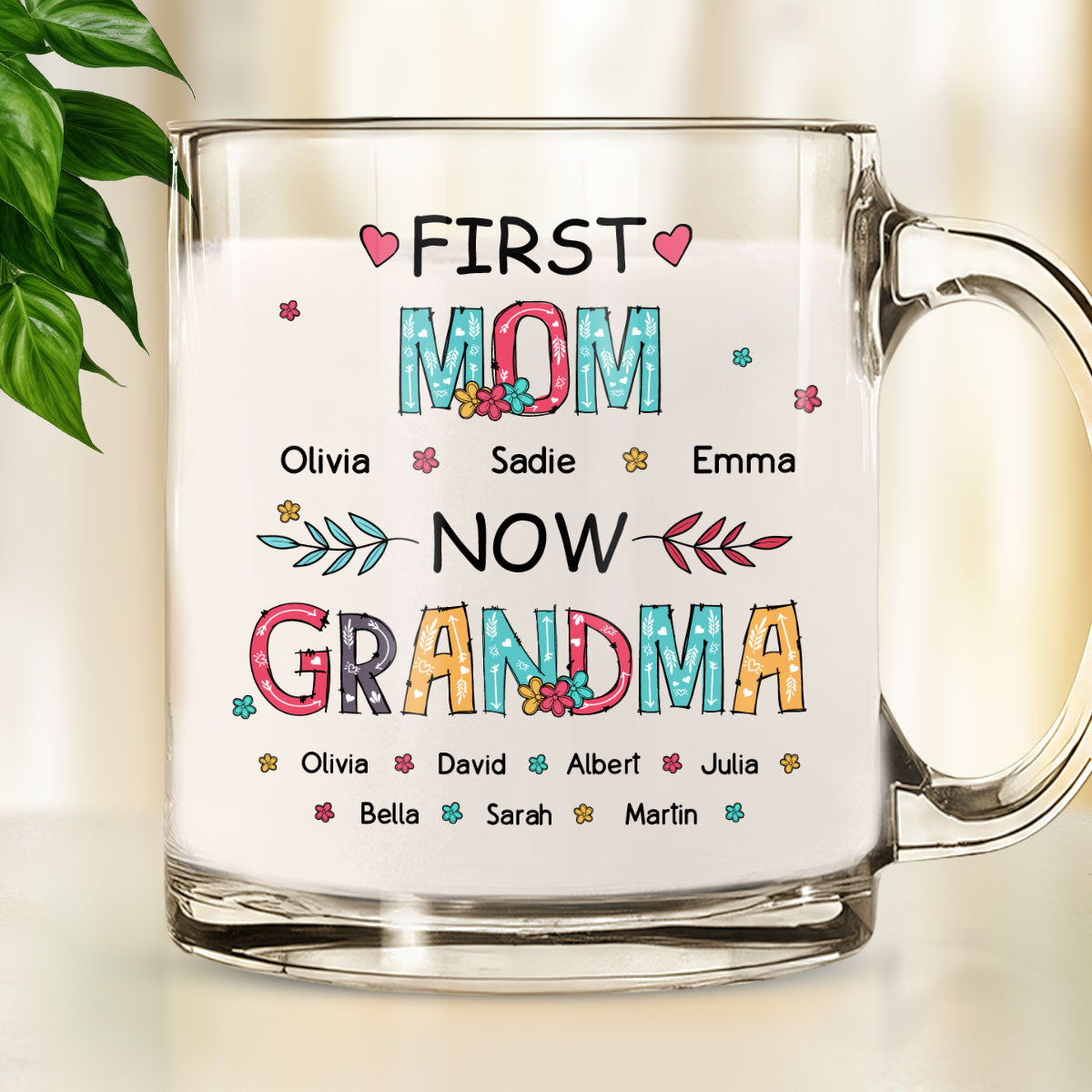 First Mom Now Grandma - Personalized Custom Glass Mug