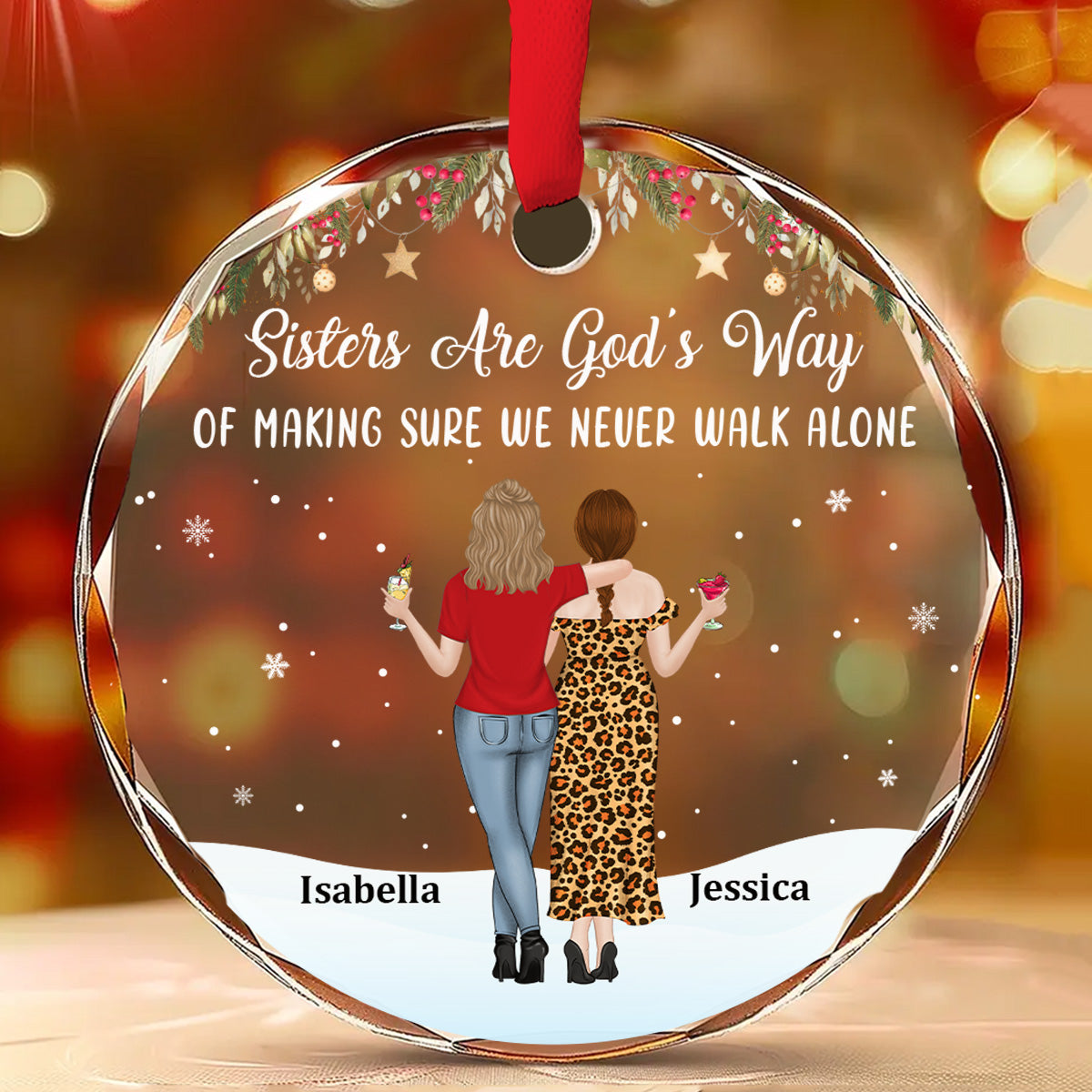 Sister Never Walk Alone - Personalized Custom Glass Ornament