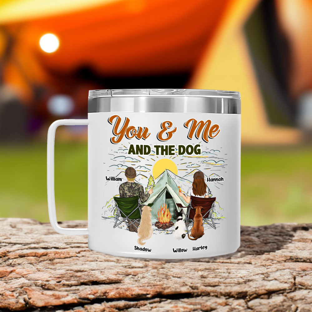 You And Me And Our Lovely Dogs - Personalized Custom 14oz Stainless Steel Tumbler With Handle