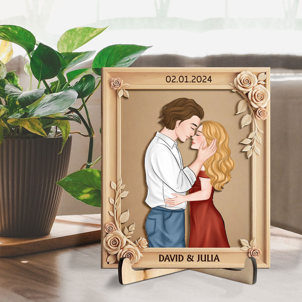 Romantic Floral With Couple - Personalized Custom Wooden Plaque