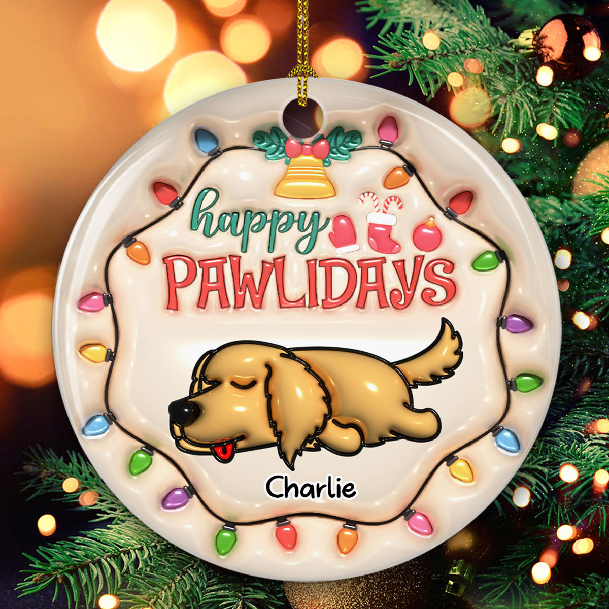 Happy Pawlidays - Personalized Custom 3D Inflated Effect Ceramic Ornament