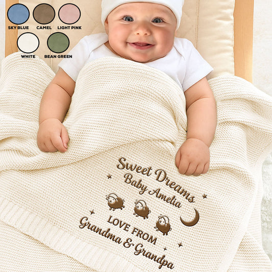 Love From Grandma - Personalized Custom Embroidered Knitted Baby Blanket