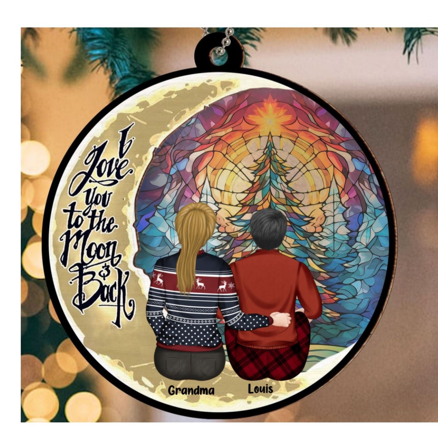 Grandma Grandkid To The Moon - Personalized Custom Suncatcher Ornament