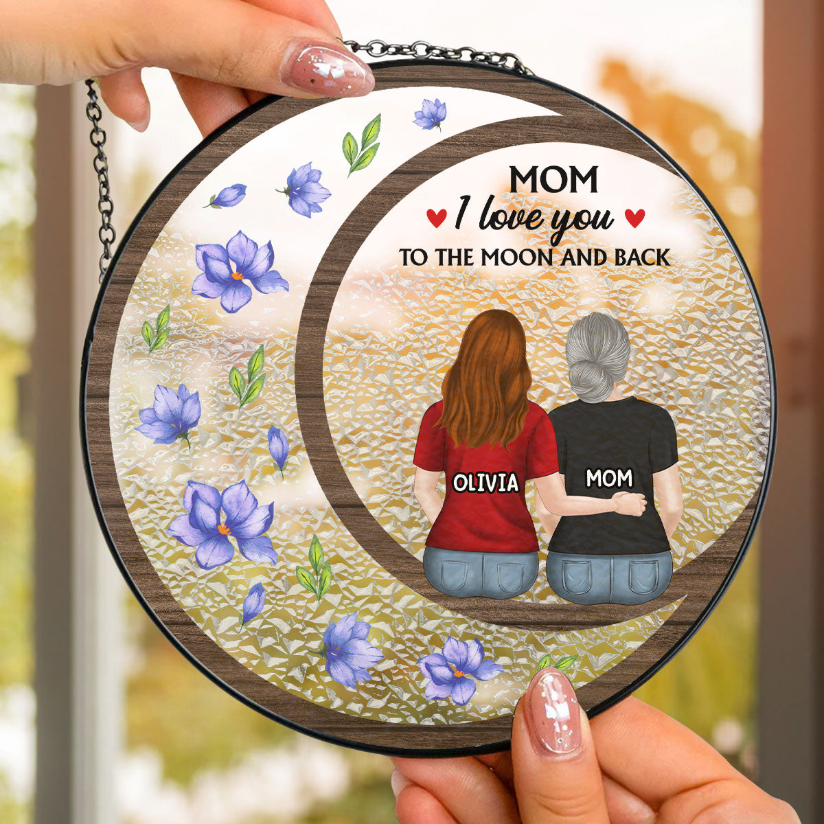 We Love You To The Moon And Back - Personalized Custom Window Hanging Suncatcher