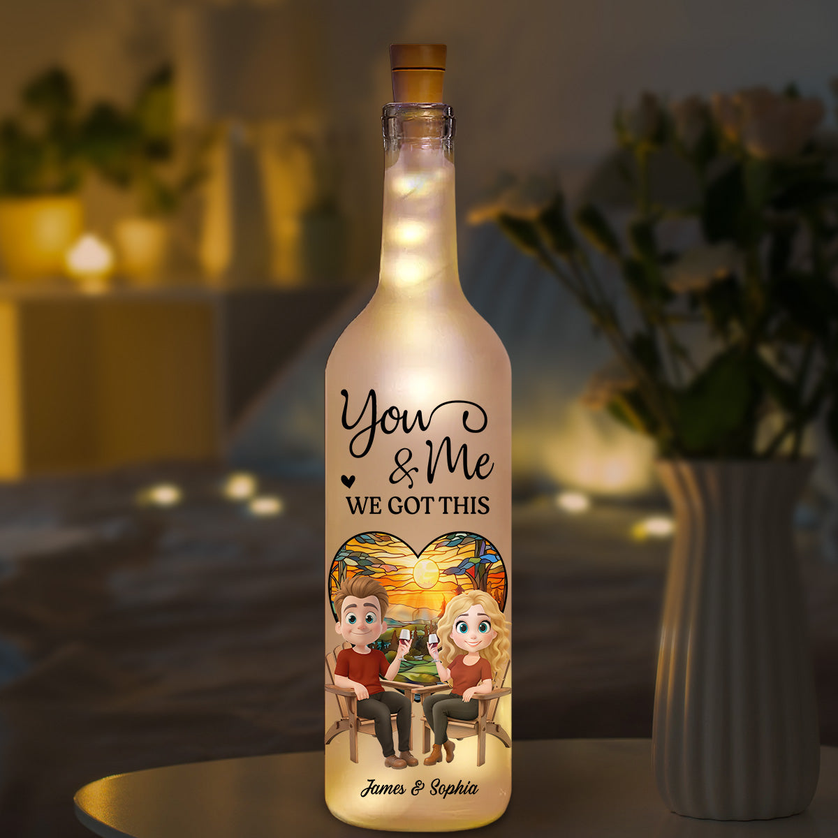 Our Hearts Beat As One - Personalized Custom Bottle Lamp