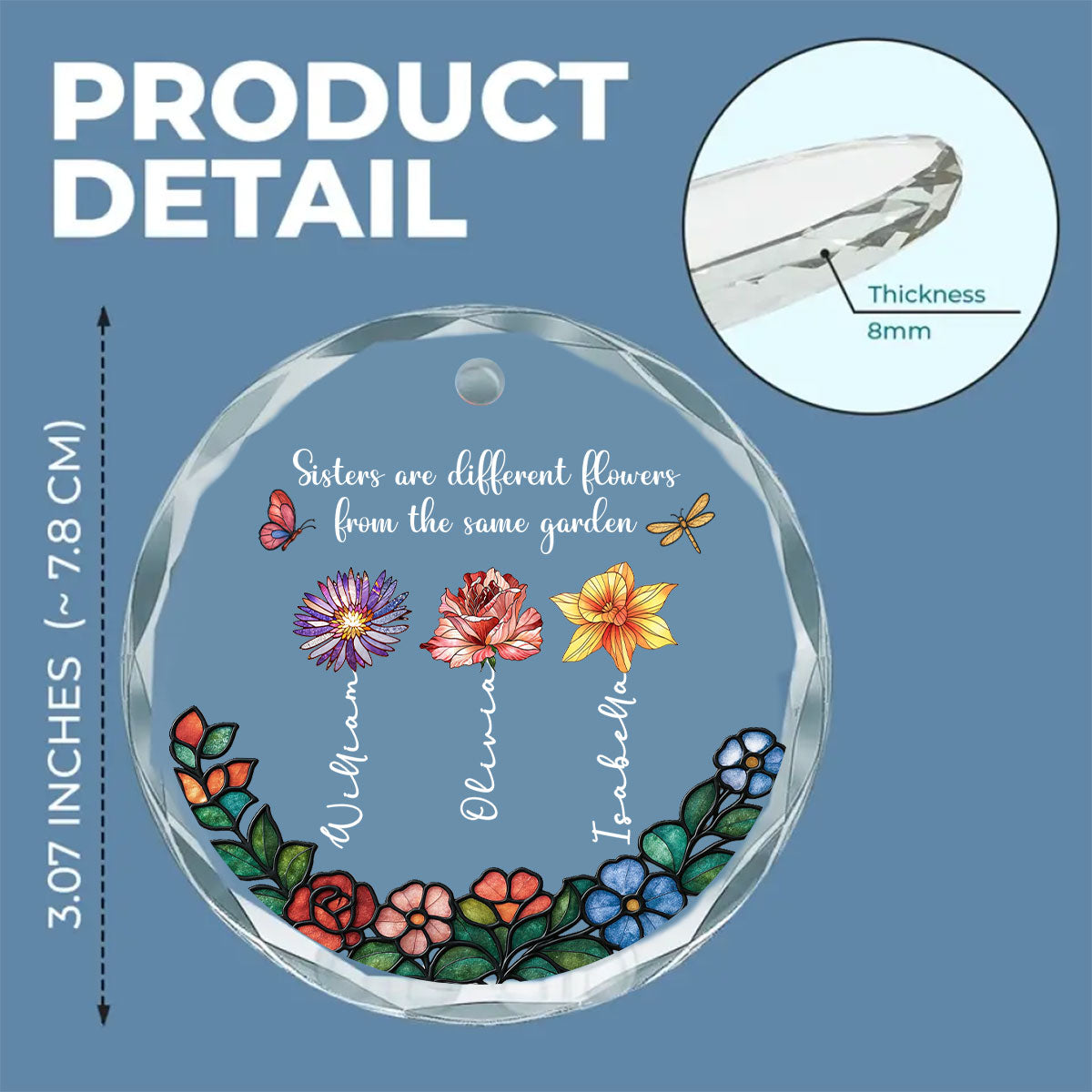 Sisters Shine In One Garden - Personalized Custom Glass Ornament