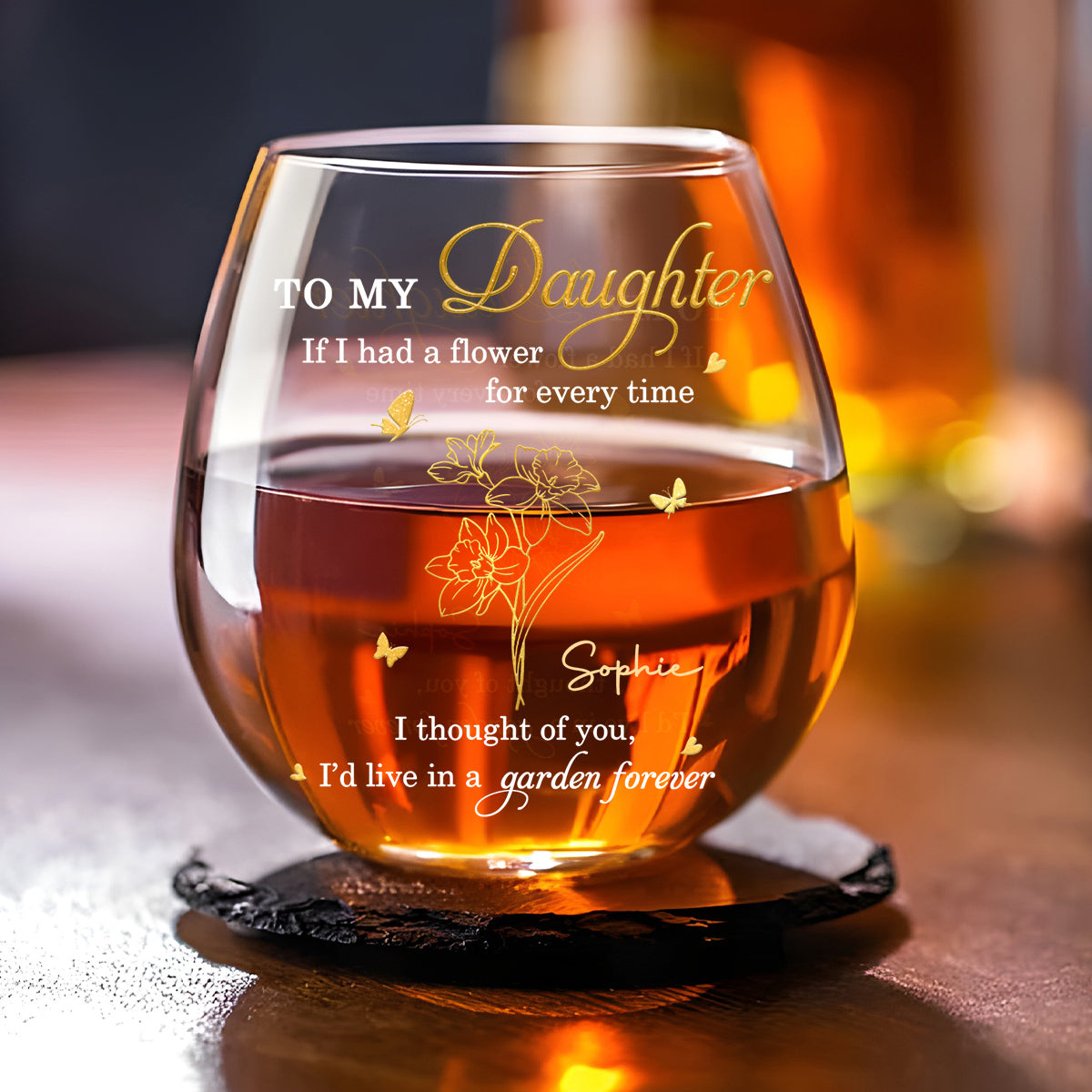 Always Thinking of You Daughter - Personalized Custom Wine Glass