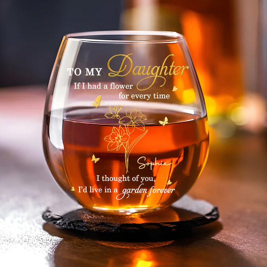 Always Thinking of You Daughter - Personalized Custom Wine Glass