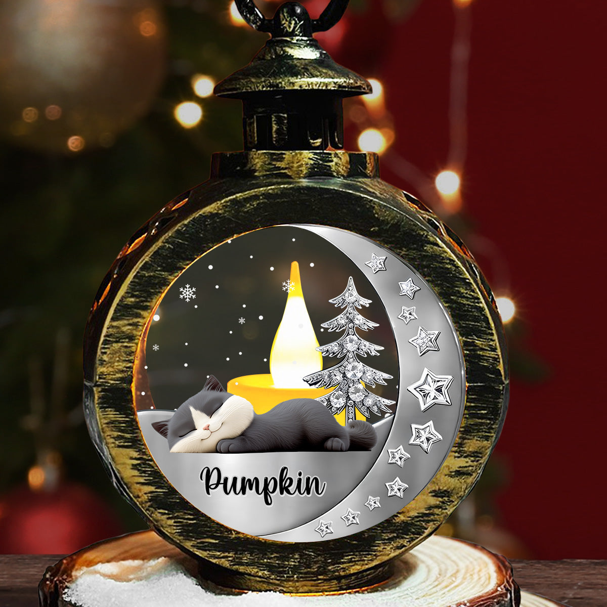 Beside My Cat - Personalized Custom 3D Effect Christmas Lantern