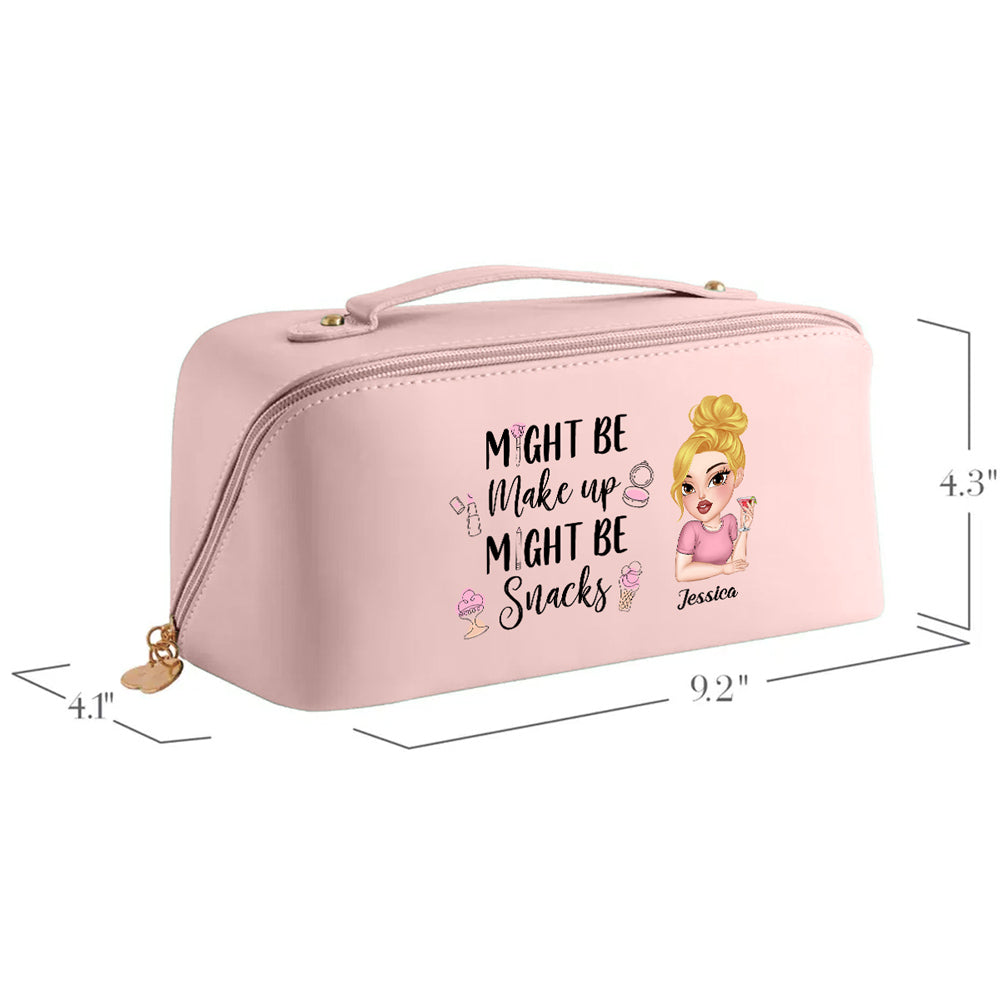 Might Be Make Up Might Be Snacks - Personalized Custom Leather Makeup Bag