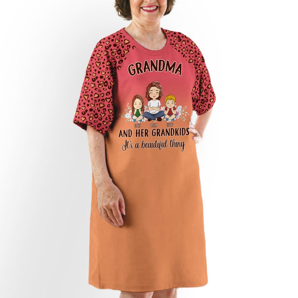Leopard Grandma With Kids - Personalized Custom 3/4 Sleeve Dress