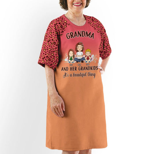 Leopard Grandma With Kids - Personalized Custom 3/4 Sleeve Dress