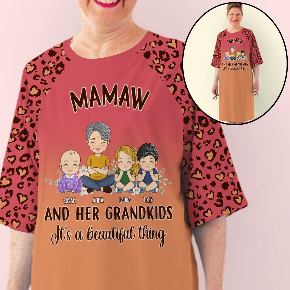 Leopard Grandma With Kids - Personalized Custom 3/4 Sleeve Dress