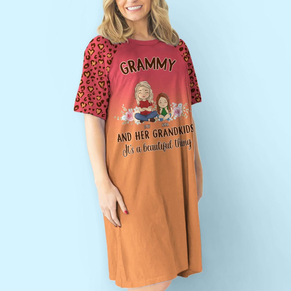 Leopard Grandma With Kids - Personalized Custom 3/4 Sleeve Dress
