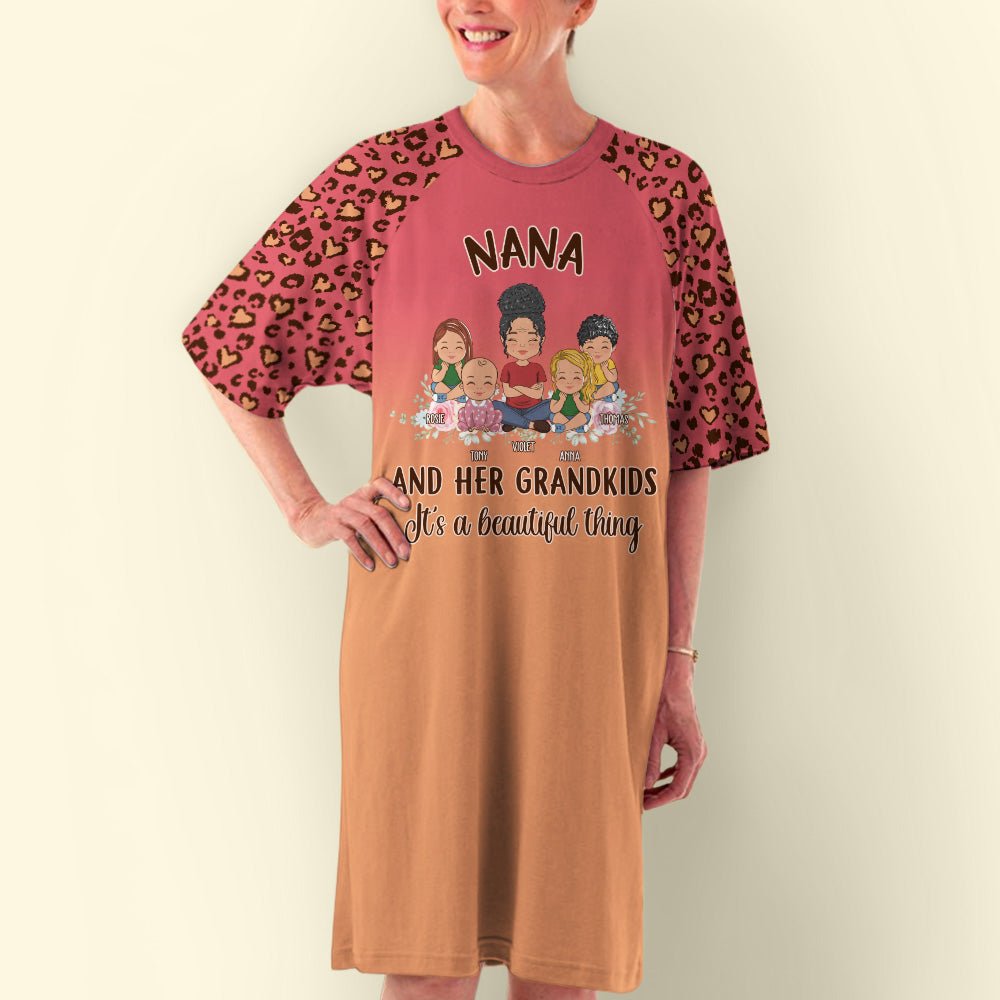 Leopard Grandma With Kids - Personalized Custom 3/4 Sleeve Dress